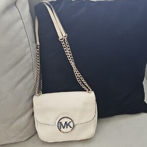 Michael Kors Ivory Pebble Leather Crossbody Bag with Gold Chain